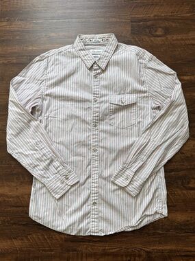 Calvin Klein Vertical Pinstripe Cotton Slim Fit Button Down Long Sleeve Shirt